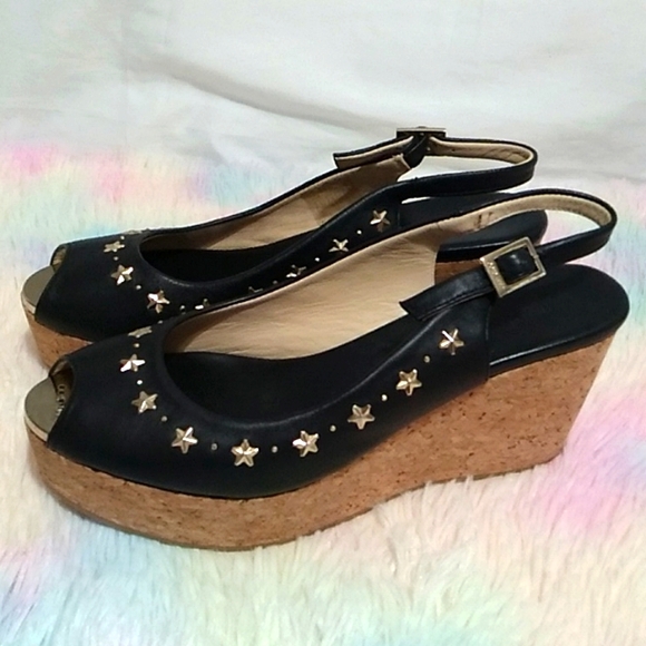 SALE! Authentic Jimmy Choo Star Studded Wedge Sandals Sz.7 or 37 Worn 1X - Picture 4 of 16